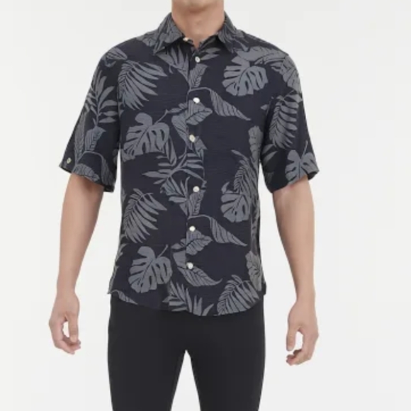 Jamaica Jaxx Other - Jamaica Jaxx Men's 100% Silk Black Gray Floral Leaves Hawaiian Aloha Shirt, Sz L